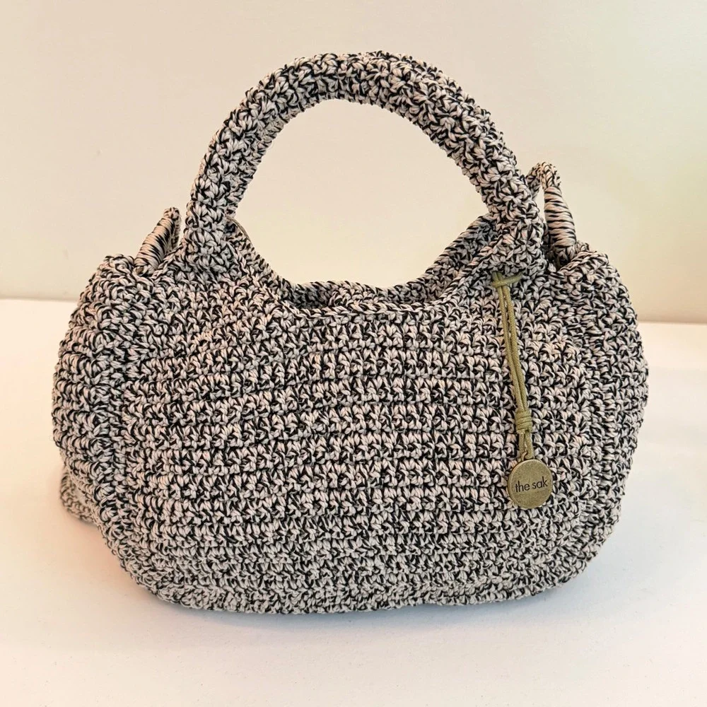 NEW The Sak Rylan Mini Satchel Crochet Crossbody Bag Black Cream HandbagRecycled